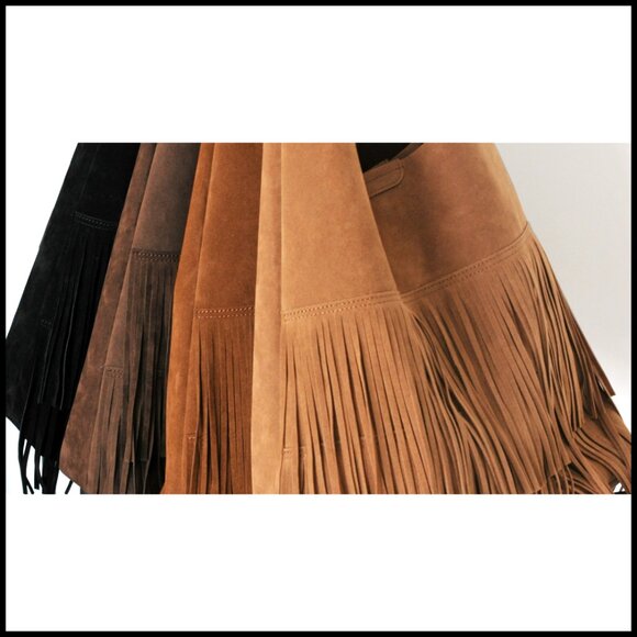 Faux Suede Hobo Bag Fringe Shoulder Handbag Boho Chic Slouchy Tote - Picture 7 of 7